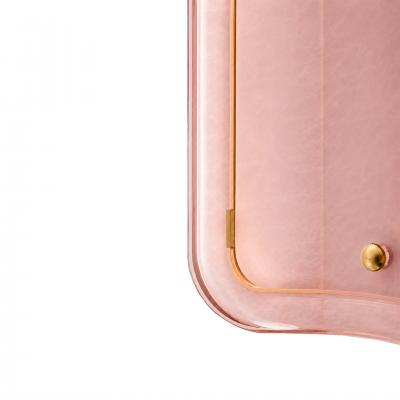 Italian Mid Modern Style Brass Wall Sconces With Pink Murano Glass Panels