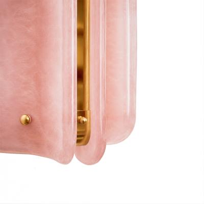 Italian Mid Modern Style Brass Wall Sconces With Pink Murano Glass Panels