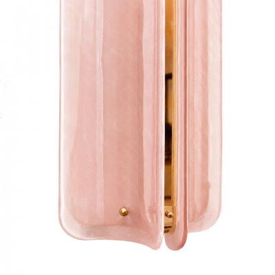 Italian Mid Modern Style Brass Wall Sconces With Pink Murano Glass Panels