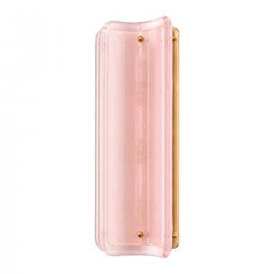 Italian Mid Modern Style Brass Wall Sconces With Pink Murano Glass Panels