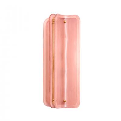 Italian Mid Modern Style Brass Wall Sconces With Pink Murano Glass Panels