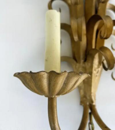 Italian Mid century Modern Gilt Wrought Iron Sconces from a New York City Estate