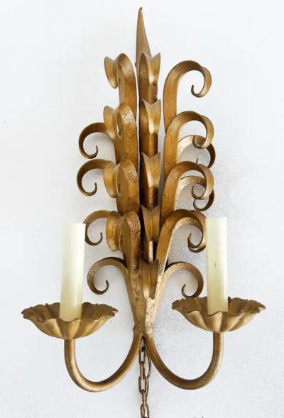 Italian Mid century Modern Gilt Wrought Iron Sconces from a New York City Estate