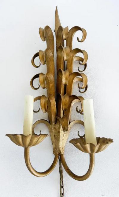 Italian Mid century Modern Gilt Wrought Iron Sconces from a New York City Estate