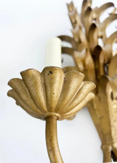 Italian Mid century Modern Gilt Wrought Iron Sconces from a New York City Estate