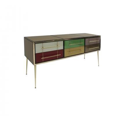Italian MidCentury Modern Sideboard in Solid Wood and Colored Glass 1950s