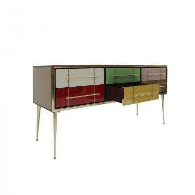Italian MidCentury Modern Sideboard in Solid Wood and Colored Glass 1950s