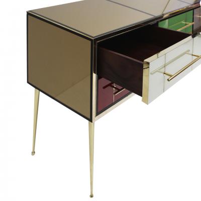 Italian MidCentury Modern Sideboard in Solid Wood and Colored Glass 1950s