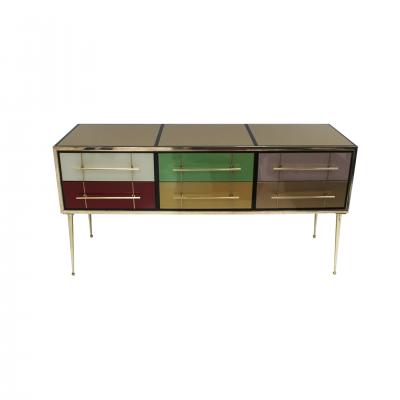 Italian MidCentury Modern Sideboard in Solid Wood and Colored Glass 1950s