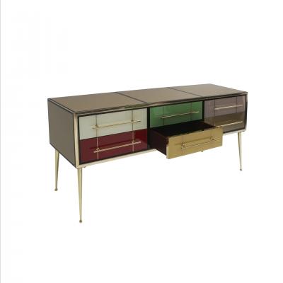Italian MidCentury Modern Sideboard in Solid Wood and Colored Glass 1950s