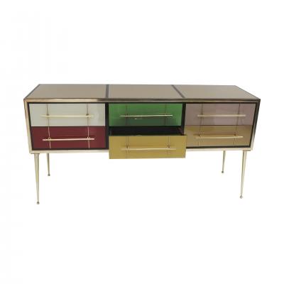 Italian MidCentury Modern Sideboard in Solid Wood and Colored Glass 1950s
