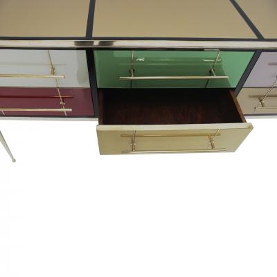 Italian MidCentury Modern Sideboard in Solid Wood and Colored Glass 1950s