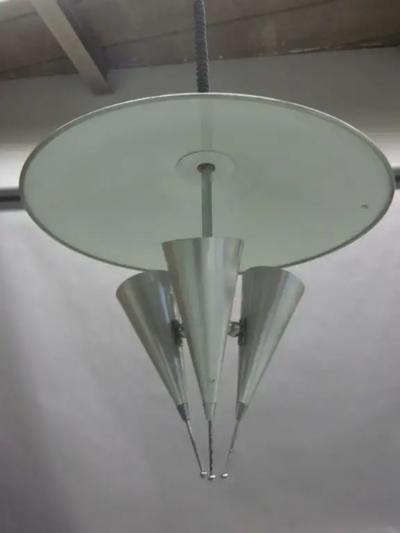Italian Midcentury Adjustable Triple Reflector Pendant Attributed to Stilnovo