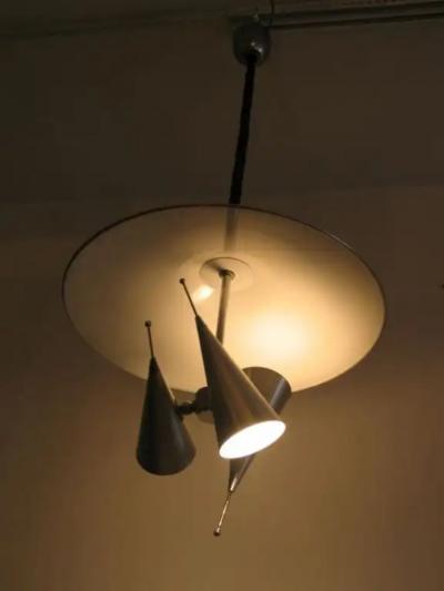 Italian Midcentury Adjustable Triple Reflector Pendant Attributed to Stilnovo