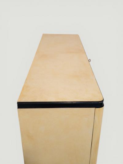 Italian Midcentury Black Lacquered Parchment Cabinet Bar or Sideboard 1950s