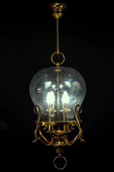 Italian Midcentury Brass and Light Blue Murano Glass Lantern