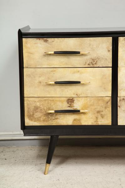 Italian Midcentury Ebonized Parchment Chest of Drawers