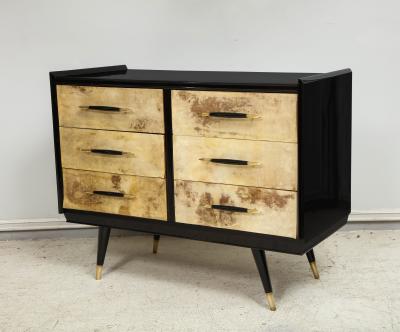 Italian Midcentury Ebonized Parchment Chest of Drawers