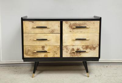 Italian Midcentury Ebonized Parchment Chest of Drawers