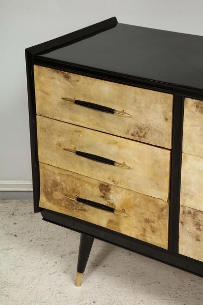 Italian Midcentury Ebonized Parchment Chest of Drawers