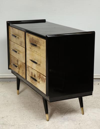 Italian Midcentury Ebonized Parchment Chest of Drawers