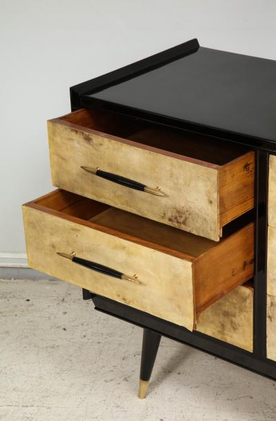Italian Midcentury Ebonized Parchment Chest of Drawers
