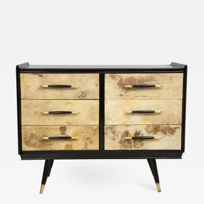 Italian Midcentury Ebonized Parchment Chest of Drawers