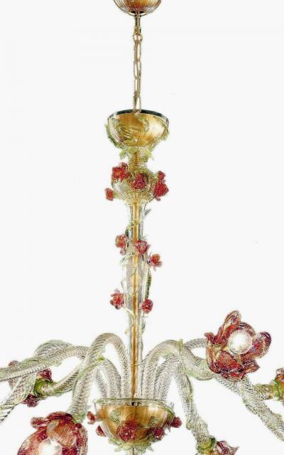 Italian Midcentury Floral Venetian Murano Glass Chandelier