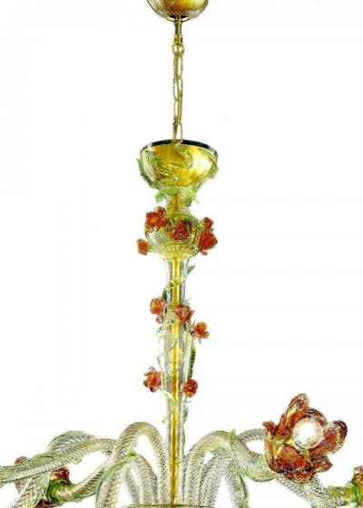 Italian Midcentury Floral Venetian Murano Glass Chandelier