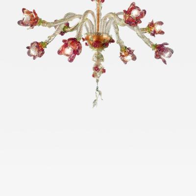Italian Midcentury Floral Venetian Murano Glass Chandelier