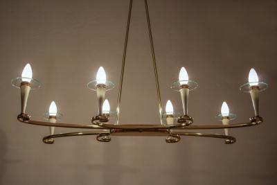 Italian Midcentury Gold and Ivory Color Eight Lights Chandelier 1950s