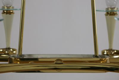 Italian Midcentury Gold and Ivory Color Eight Lights Chandelier 1950s