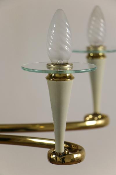 Italian Midcentury Gold and Ivory Color Eight Lights Chandelier 1950s