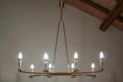 Italian Midcentury Gold and Ivory Color Eight Lights Chandelier 1950s