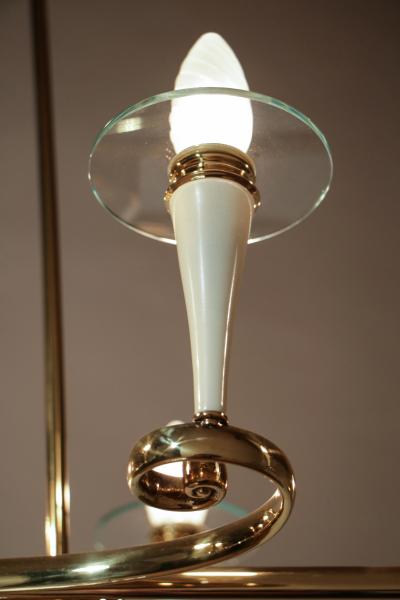 Italian Midcentury Gold and Ivory Color Eight Lights Chandelier 1950s