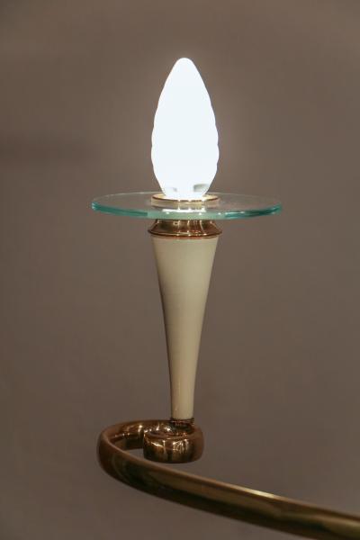 Italian Midcentury Gold and Ivory Color Eight Lights Chandelier 1950s