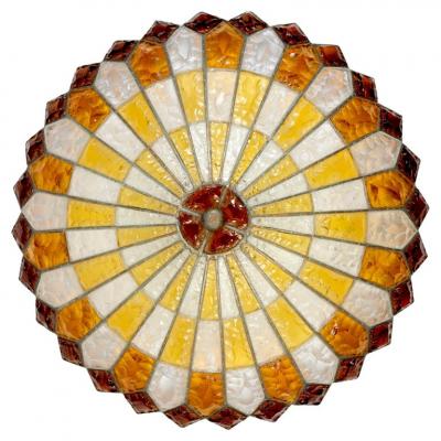 Italian Midcentury Iron and Multicolor Murano Glass Ceiling light or Flush Mount