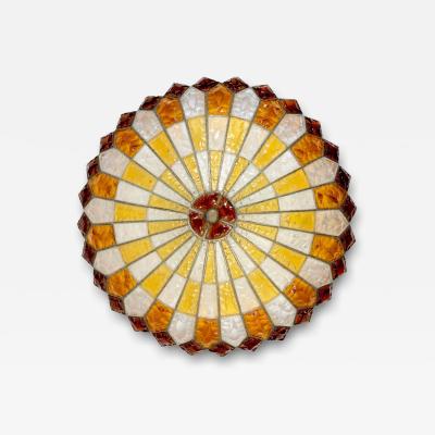 Italian Midcentury Iron and Multicolor Murano Glass Ceiling light or Flush Mount