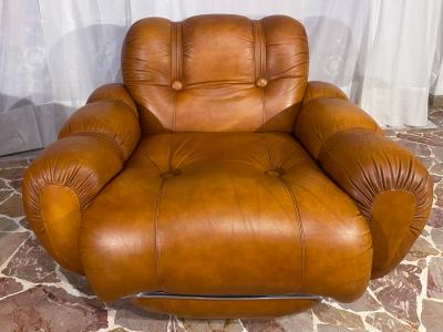Italian Midcentury Natural Leather Space Age Armchairs 1970s