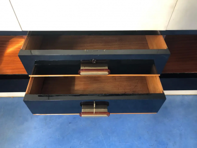 Italian Midcentury Parchment Black Lacquered Sideboard 1950
