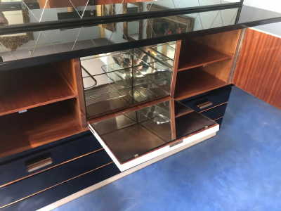 Italian Midcentury Parchment Black Lacquered Sideboard 1950