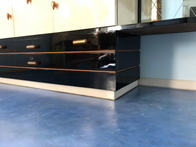 Italian Midcentury Parchment Black Lacquered Sideboard 1950