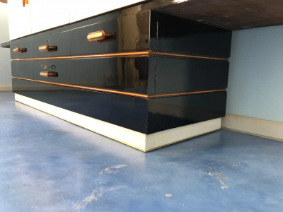 Italian Midcentury Parchment Black Lacquered Sideboard 1950