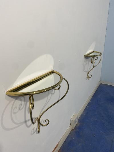 Italian Midcentury Suspended brass Console Nightstands Set of two 1950s
