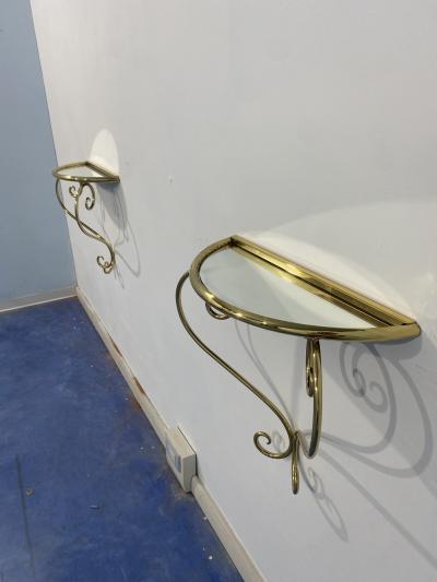 Italian Midcentury Suspended brass Console Nightstands Set of two 1950s