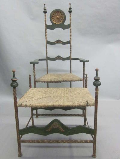 Italian Midcentury Throne Armchair or Lounge Chair with Bench or Ottoman