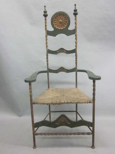 Italian Midcentury Throne Armchair or Lounge Chair with Bench or Ottoman