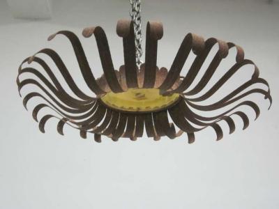 Italian Midcentury Wrought Iron and Blown Glass Sunburst Flush Mount Pendant