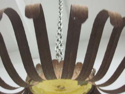 Italian Midcentury Wrought Iron and Blown Glass Sunburst Flush Mount Pendant