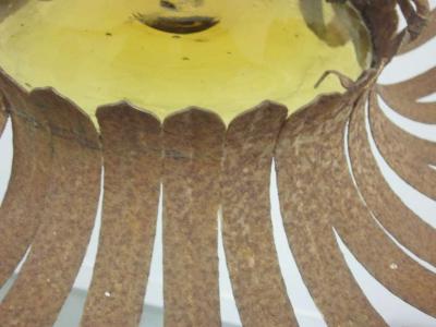 Italian Midcentury Wrought Iron and Blown Glass Sunburst Flush Mount Pendant